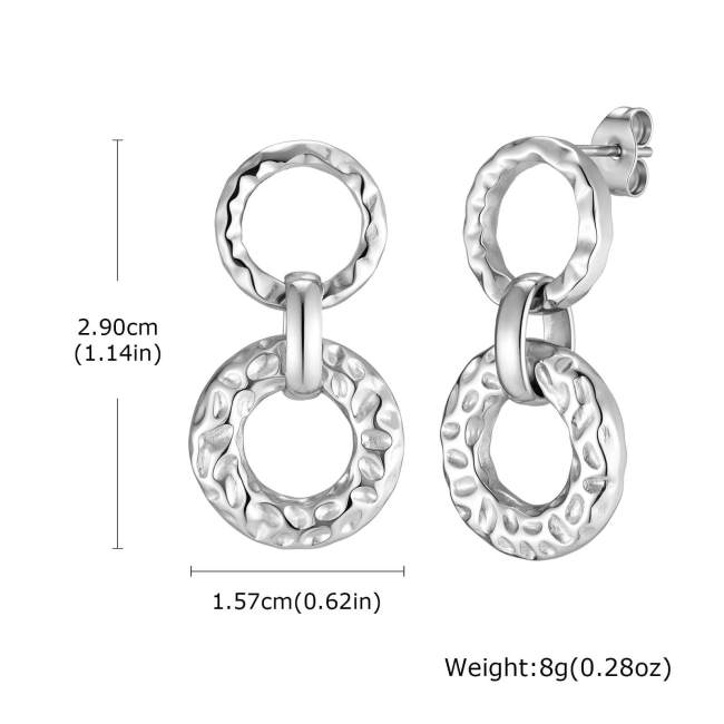 Wholesale Stainless Steel Hammered Double Circle Drop Earrings