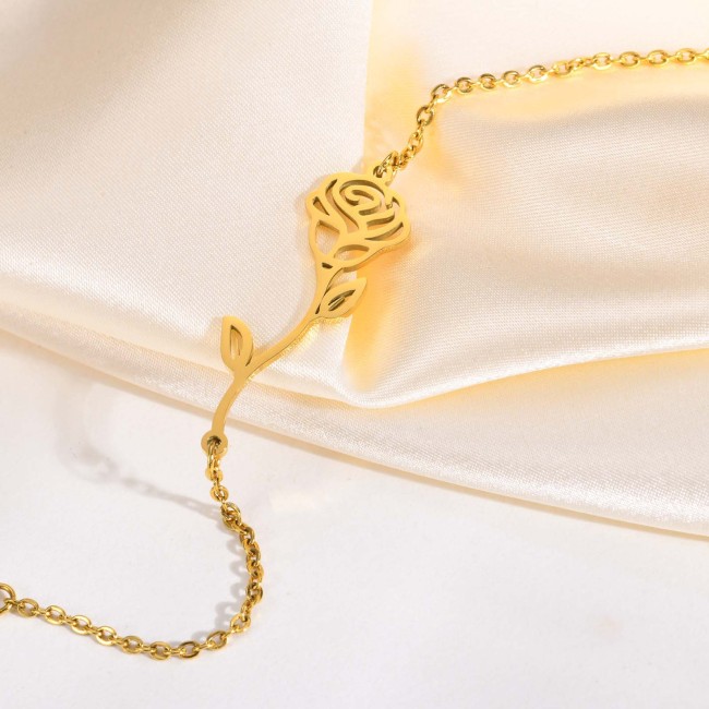 Wholesale Stainless Steel Rose Flower Link Chain Bracelet