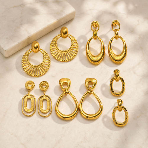 Wholesale Stainless Steel Geometric Textured Drop Earrings