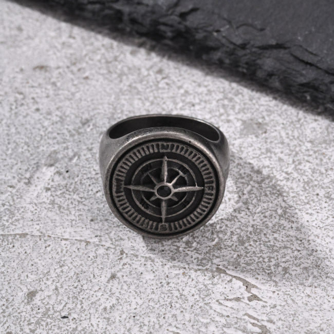 Wholesale Stainless Steel Compass Signet Band Ring