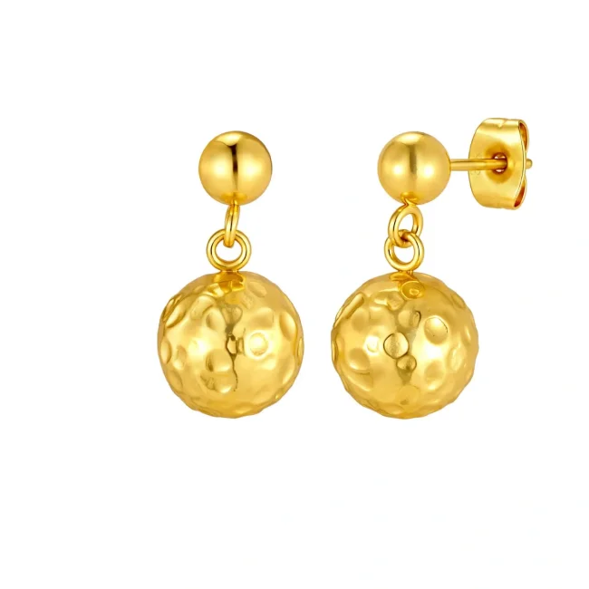Wholesale Women's Stainless Steel Hammered Ball Drop Earrings