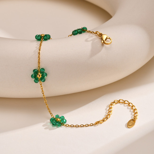 Wholesale Stainless Steel Green Crystal Daisy Flower Jewelry Set