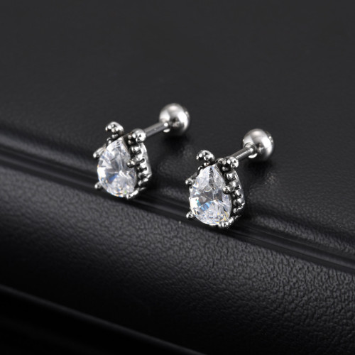 Wholesale Stainless Steel Retro Punk Black CZ Earrings