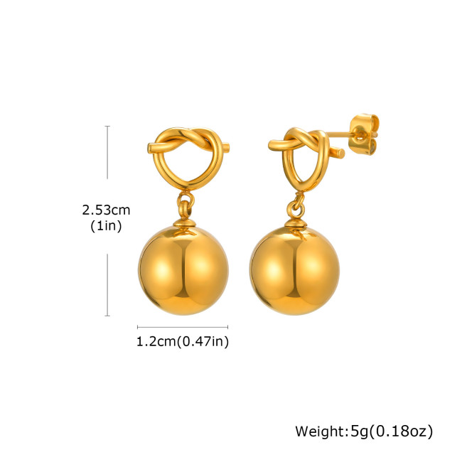 Wholesale Stainless Steel Love Knot Heart Ball Drop Earrings