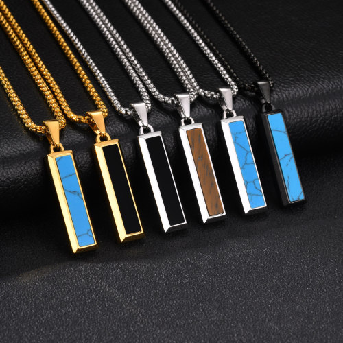 Wholesale Stainless Steel Vertical Rectangle Bar Turquoise Onyx Pendant