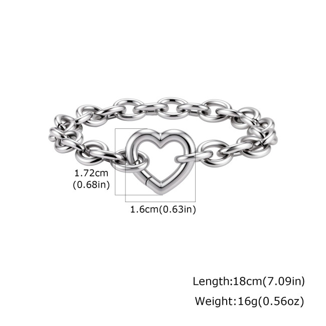 Wholesale Stainless Steel Chunky Heart Carabiner Clasp Chain Necklace & Bracelet Set