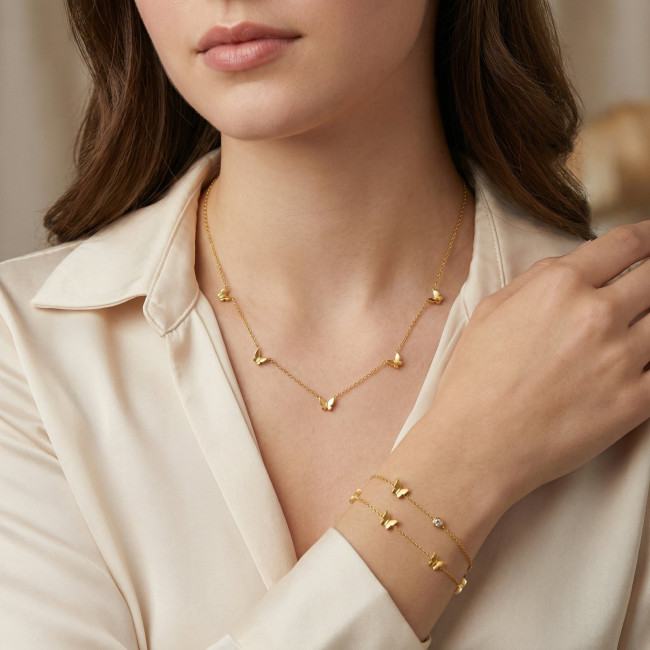Wholesale Stainless Steel Multi-Butterfly Station Choker Necklace