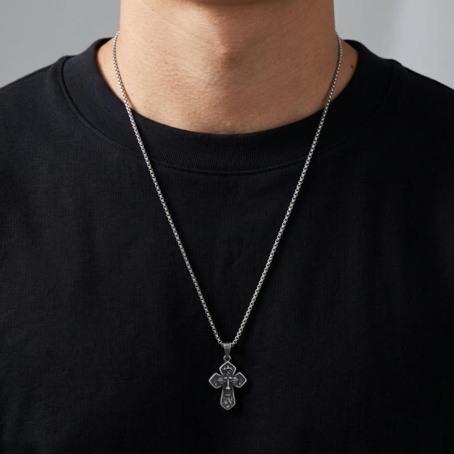 Wholesale Stainless Steel Abstract Face Cross Pendant