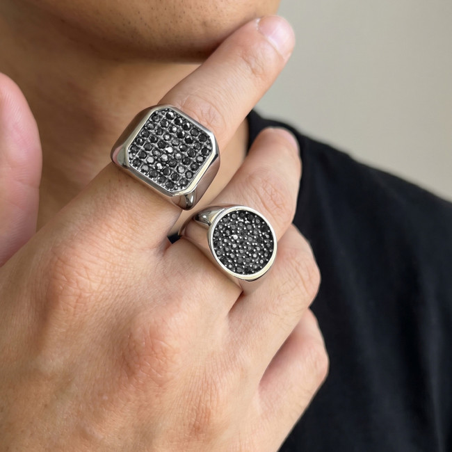 Wholesale Stainless Steel Pave Black CZ Square Signet Ring