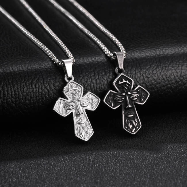 Wholesale Stainless Steel Abstract Face Cross Pendant