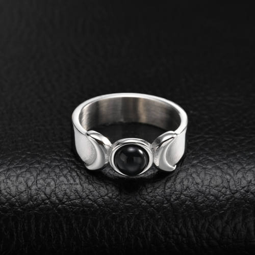 Wholesale Stainless Steel Crescent Moon Black Onyx Ring