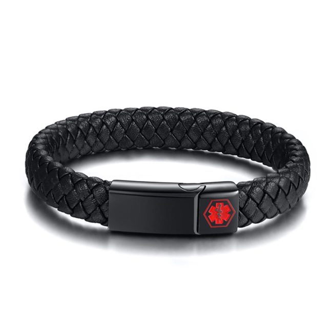 Wholesale Stainless Steel Medical Braided Leather Bracelet