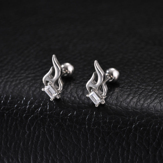 Wholesale Stainless Steel Tribal Flame Black CZ Earrings