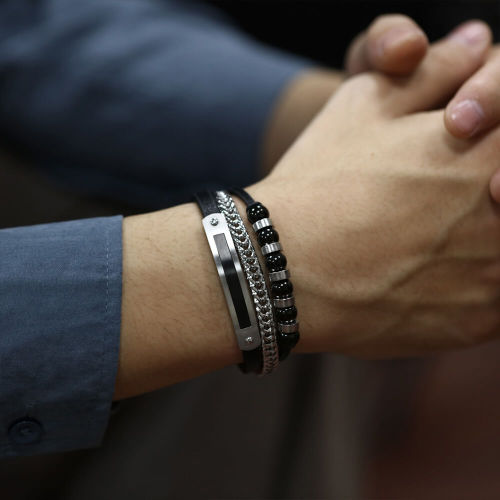 Wholesale Steel Men's Multi-Strand Leather Beaded Bracelet
