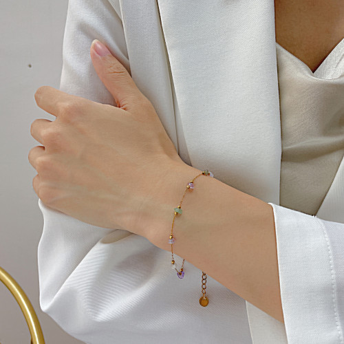 Wholesale Stainless Steel Natural Gemstone Chip Station Bracelet