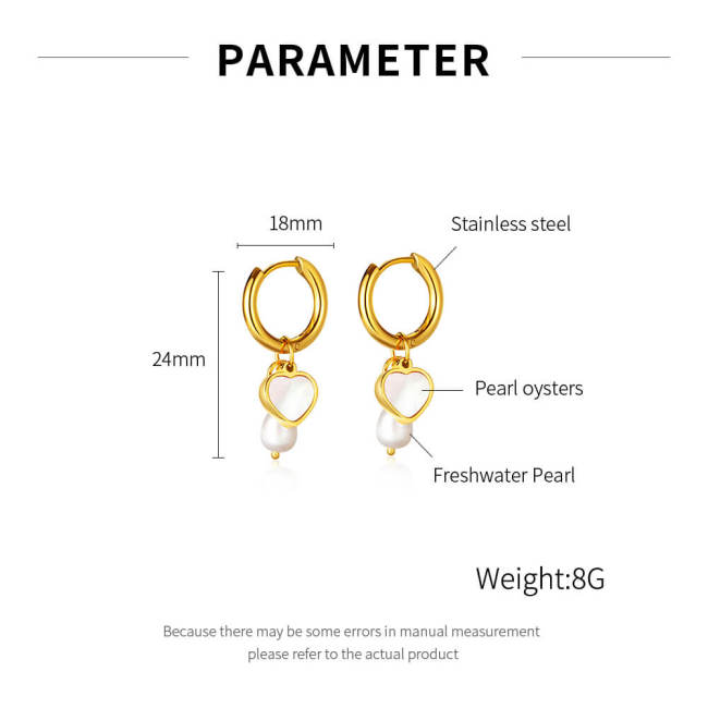 Wholesale Stainless Steel Heart and Pearl Dangle Earrings