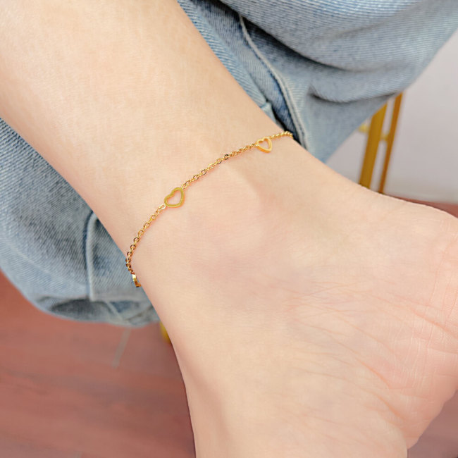 Wholesale Stainless Steel Open Heart Station Anklet