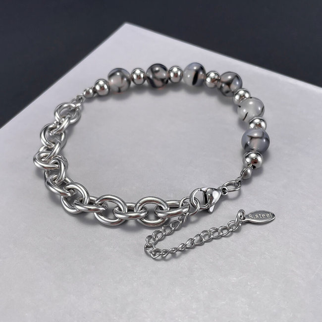 Wholesale Stainless Steel Agate Chain Half-Bead Bracelet