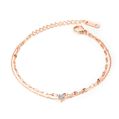 Wholesale Stainless Steel Double Layered Solitaire CZ Anklet