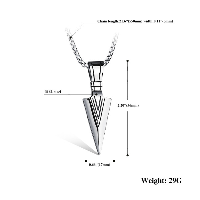 Wholesale Men's Stainless Steel Spearhead Arrowhead Pendant