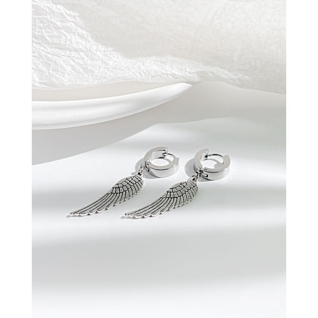 Wholesale Stainless Steel Angel Wing Dangle Hoop Earrings