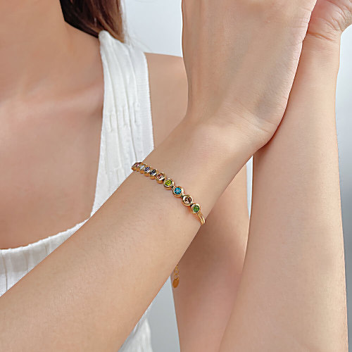 Wholesale Stainless Steel Rainbow Birthstone Bezel CZ Bracelet