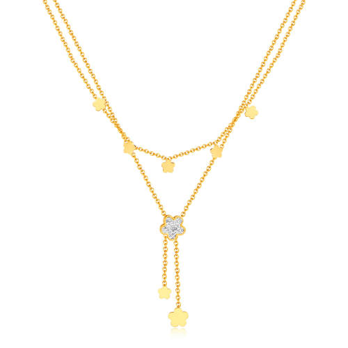 Wholesale Stainless Steel Layered Flower Pavé CZ Y-Necklace