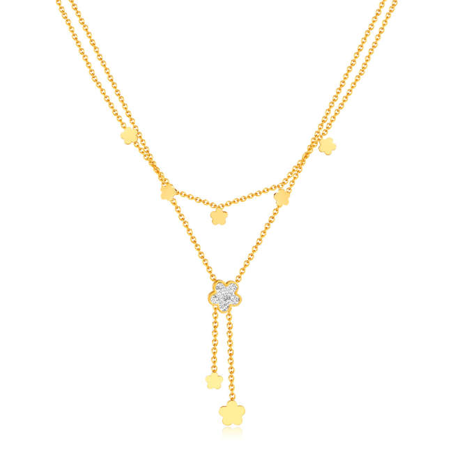 Wholesale Stainless Steel Layered Flower Pavé CZ Y-Necklace