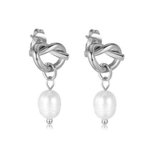 Wholesale Stainless Steel Love Knot Pearl Dangle Earrings