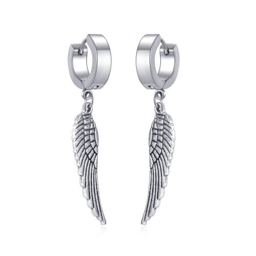 Wholesale Stainless Steel Angel Wing Dangle Hoop Earrings