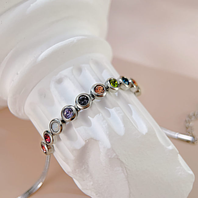 Wholesale Stainless Steel Rainbow Birthstone Bezel CZ Bracelet