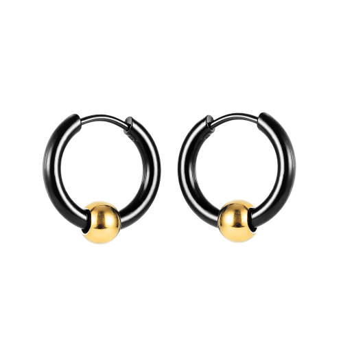 Wholesale Stainless Steel Two-Tone Bead Hoop Earrings