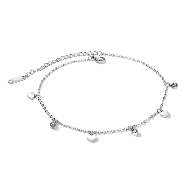 Wholesale Stainless Steel Dainty Heart and CZ Anklet