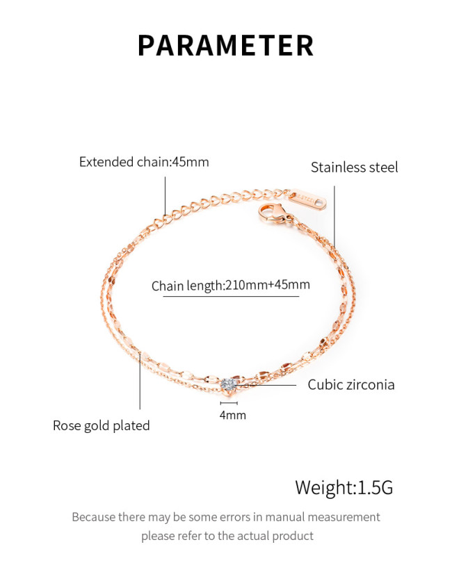 Wholesale Stainless Steel Double Layered Solitaire CZ Anklet