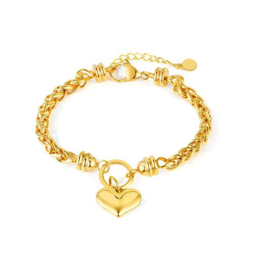 Wholesale Stainless Steel Wheat Chain Puffy Heart Bracelet