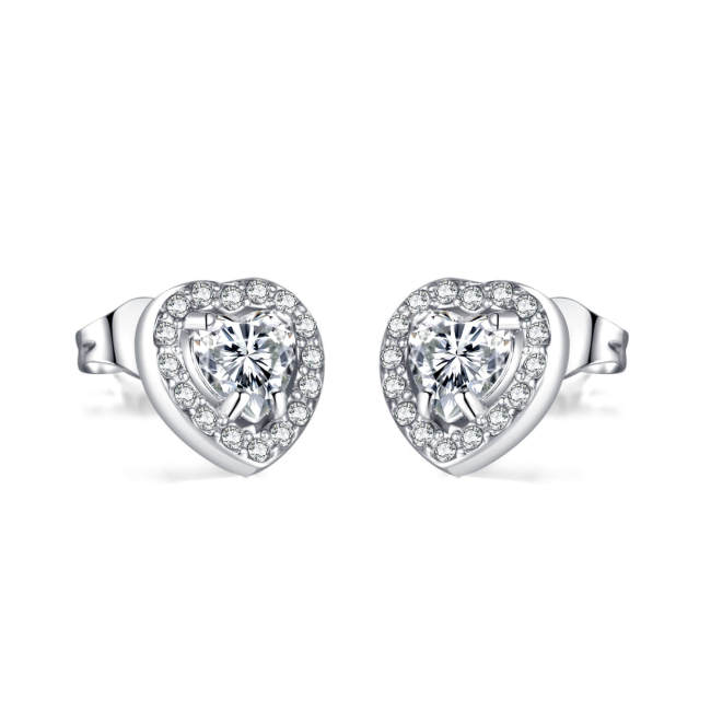 Wholesale Stainless Steel Heart CZ Necklace and Earrings Set