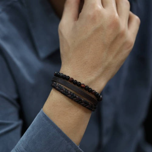 Wholesale Multi-Strand Braided Leather Beaded Bracelet