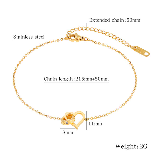 Wholesale Stainless Steel Interlocking Hearts Anklet