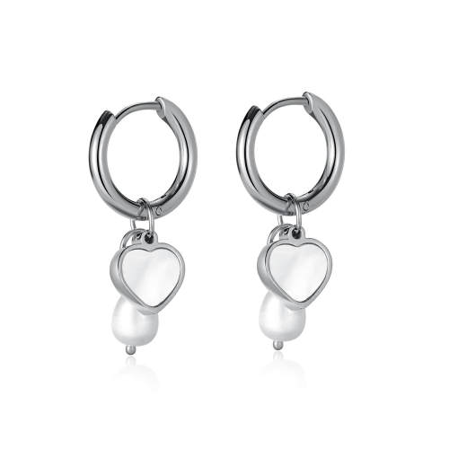 Wholesale Stainless Steel Heart and Pearl Dangle Earrings