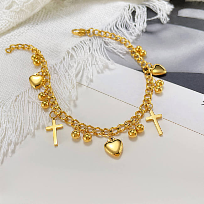 Wholesale Stainless Steel Cross and Heart Charm Anklet