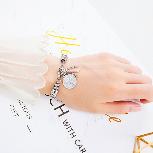 Wholesale Stainless Steel Saint Benedict Coin Bracelets