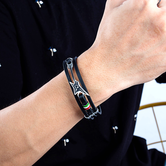 Wholesale Steel Electric Guitar Multi-Strand Leather Bracelet