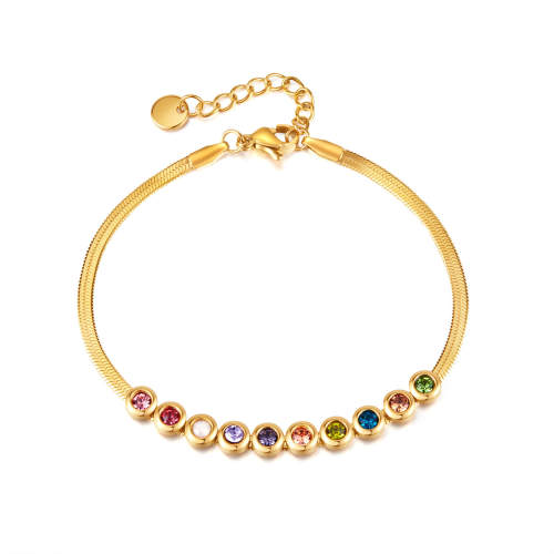 Wholesale Stainless Steel Rainbow Birthstone Bezel CZ Bracelet