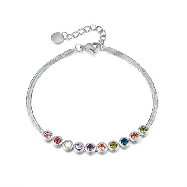 Wholesale Stainless Steel Rainbow Birthstone Bezel CZ Bracelet