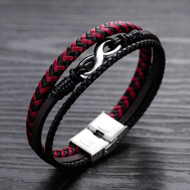 Wholesale Infinity Symbol Red Black Braided Leather Bracelet