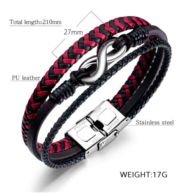 Wholesale Infinity Symbol Red Black Braided Leather Bracelet