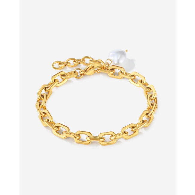 Wholesale Stainless Steel Geometric Link Heart Pearl Bracelet