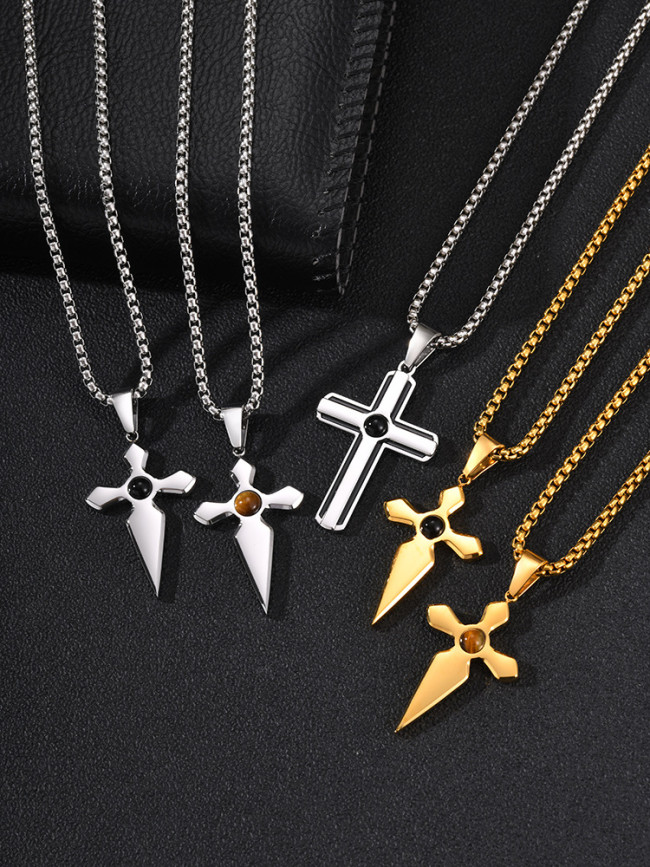 Wholesale Stainless Steel Tiger's Eye Cross Pendant