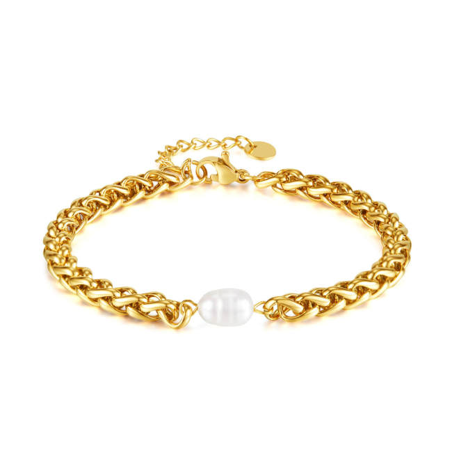 Wholesale Stainless Steel Wheat Chain Freshwater Pearl Bracelet
