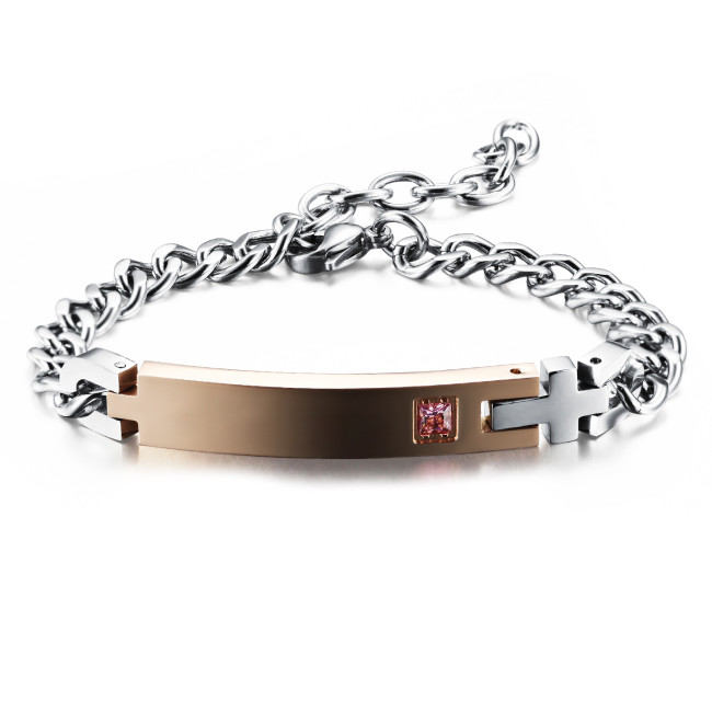 Wholesale Stainless Steel Engravable Cross Couple Bracelets